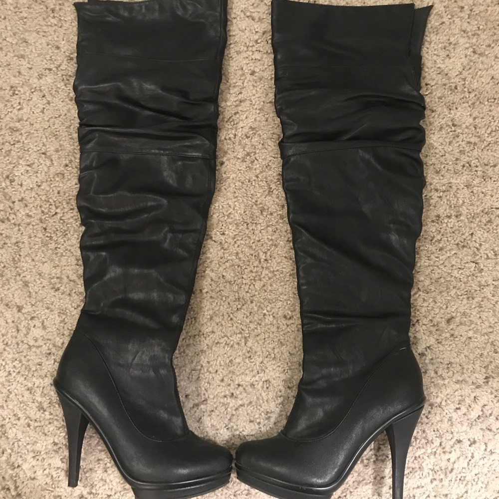 Leather knee high boots